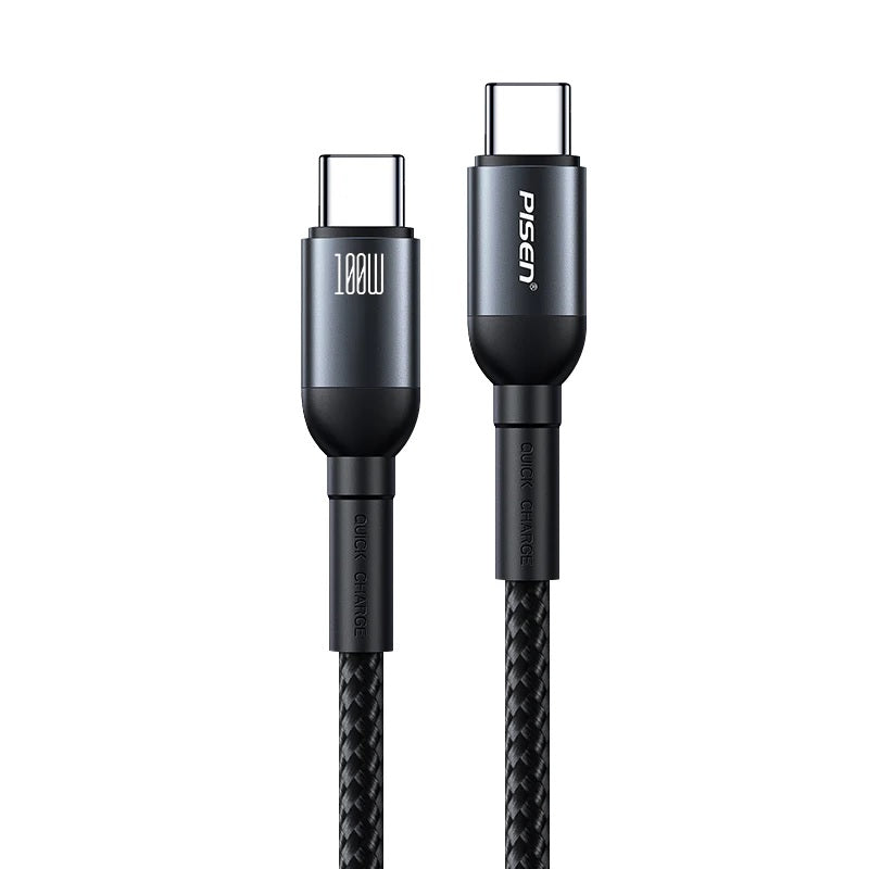 Pisen Braided USB-C to USB-C 100W PD Fast Charge Cable (1M) Black - Bend-Resistant, Samsung Galaxy,Apple iPhone,iPad,MacBook,Google,OPPO,Nokia,Laptop Pisen Braided USB-C to USB-C 100W PD Fast Charge Cable (1M) Black - Bend-Resistant, Samsung Galaxy,Apple iPhone,iPad,MacBook,Google,OPPO,Nokia,Laptop